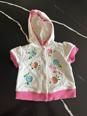 Y2K Baby GUESS White & Pink Hooded Floral Short-Sleeve Top